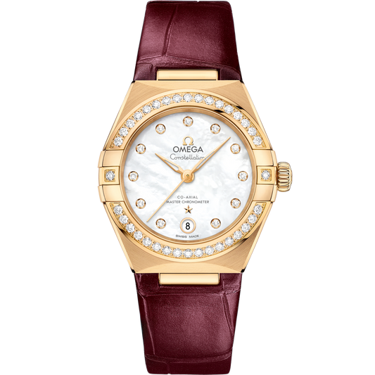 Omega Constellation 29 mm White Dial with Diamonds 18k Yellow Gold Strap 131.58.29.20.55.001