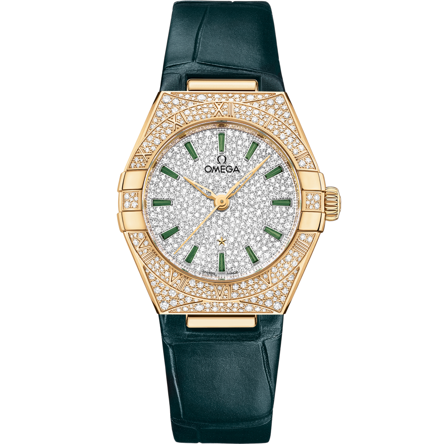 Omega Constellation 29 mm White Dial with Diamonds 18k Yellow Gold Strap 131.58.29.20.99.002