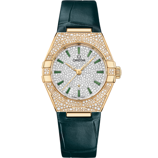 Omega Constellation 29 mm White Dial with Diamonds 18k Yellow Gold Strap 131.58.29.20.99.002