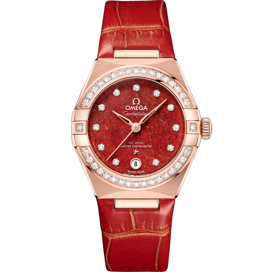 Omega Constellation 29 mm Red Dial with Diamonds Sedna™ 18k Rose Gold Strap 131.58.29.20.99.005