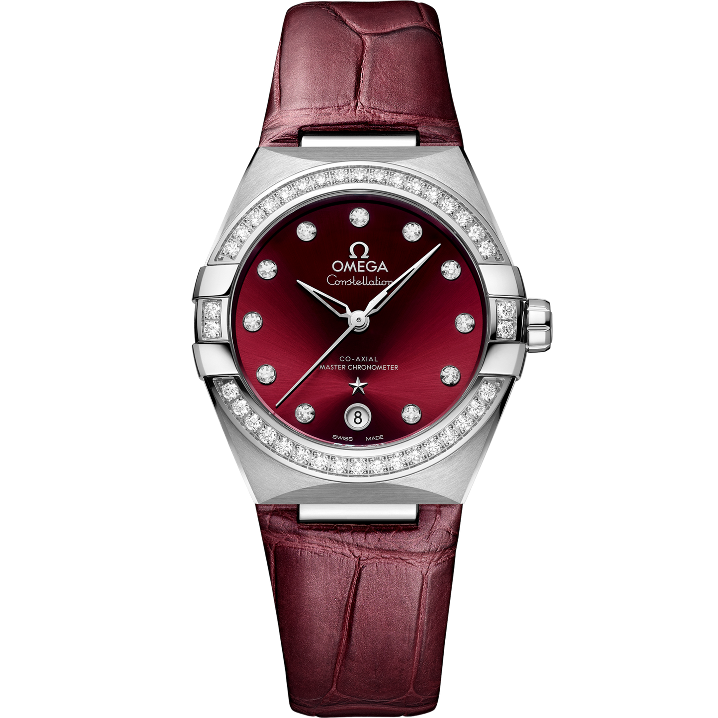 Omega Constellation 39 mm Red Dial with Diamonds Stainless Steel Strap 131.18.36.20.61.001