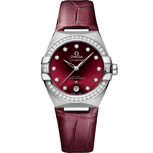 Omega Constellation 39 mm Red Dial with Diamonds Stainless Steel Strap 131.18.36.20.61.001
