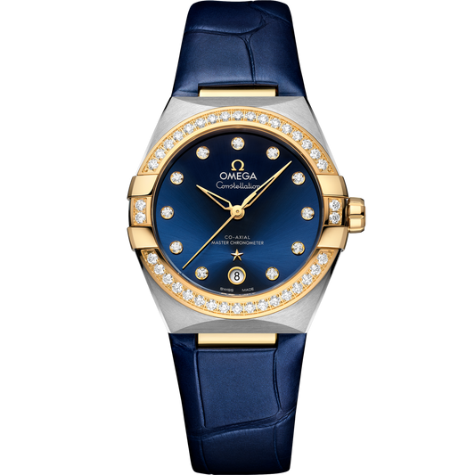Omega Constellation 39 mm Red Dial with Diamonds Stainless Steel and 18k Yellow Gold Strap 131.28.36.20.53.001