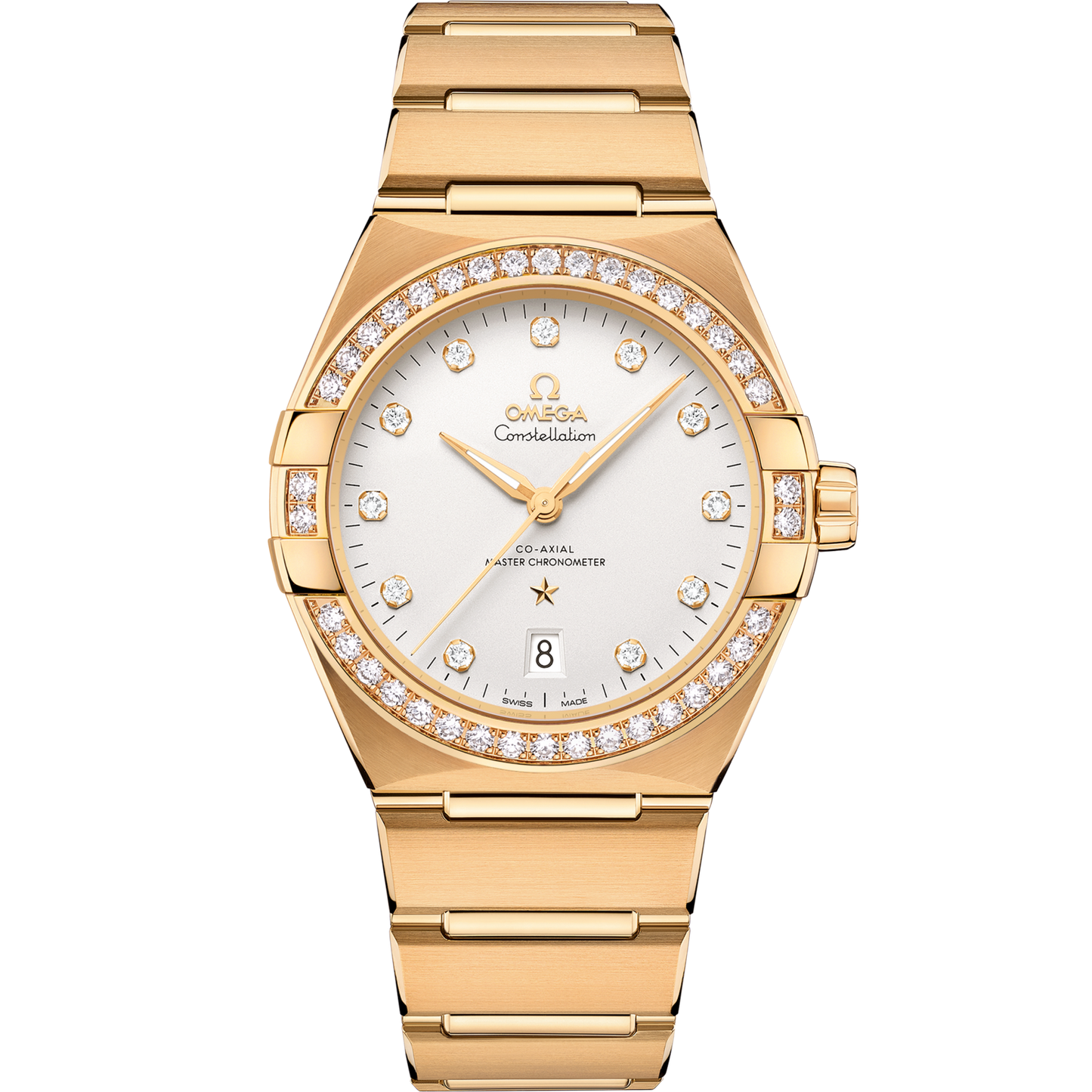 Omega Constellation 39 mm Silver Dial with Diamonds 18k Yellow Gold Bracelet 131.55.39.20.52.002