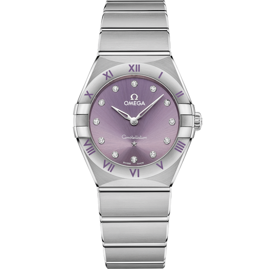 Omega Constellation 28 mm Purple Dial with Diamonds Stainless Steel Bracelet 131.10.28.60.60.002