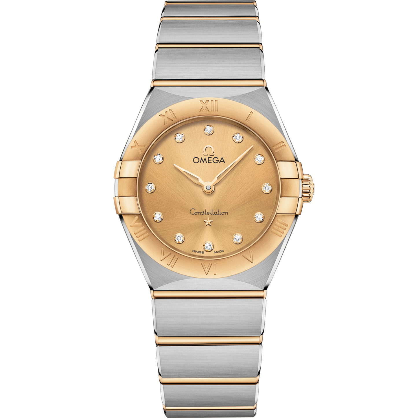 Omega Constellation 28 mm Yellow Dial with Diamonds Stainless Steel Sedna™ 18k Yellow Gold Bracelet 131.20.28.60.58.001