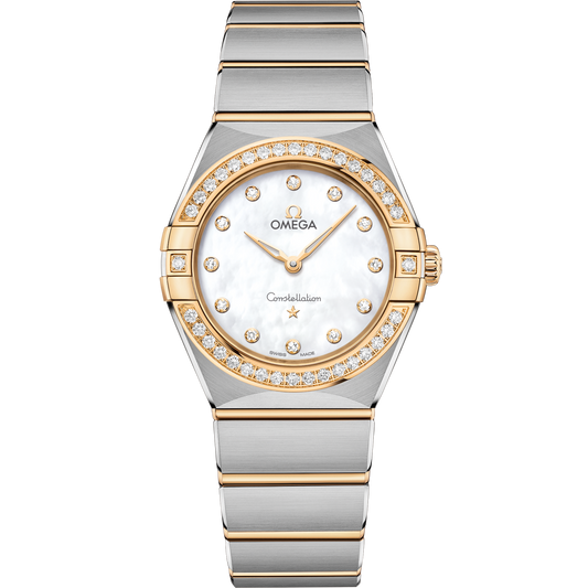 Omega Constellation 28 mm White Dial with Diamonds Stainless Steel Sedna™ 18k Yellow Gold Bracelet 131.25.28.60.55.002