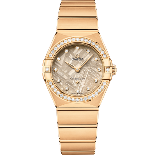 Omega Constellation 28 mm Linen Dial with Diamonds 18k Yellow Gold Bracelet 131.55.28.60.99.006