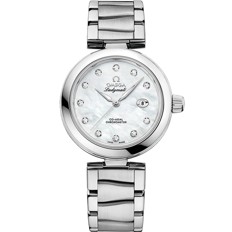 Omega De Ville Ladymatic 34 mm White Dial with Diamonds  Stainless Steel Bracelet 425.30.34.20.55.002