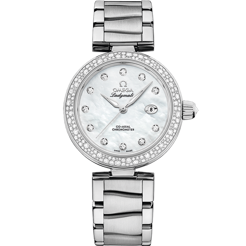 Omega De Ville Ladymatic 34 mm White Dial with Diamonds  Stainless Steel Bracelet 425.35.34.20.55.002