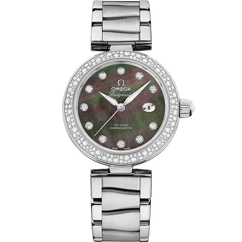 Omega De Ville Ladymatic 34 mm Black Dial  with Diamonds Stainless Steel Bracelet 425.35.34.20.57.004