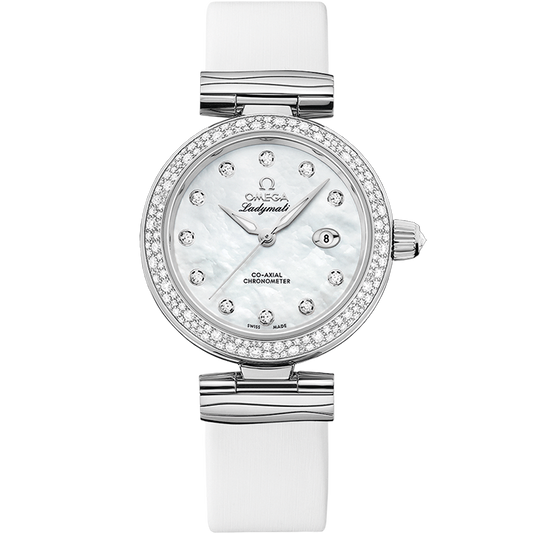 Omega De Ville Ladymatic 34 mm White Dial with Diamonds  Stainless Steel Strap 425.37.34.20.55.002