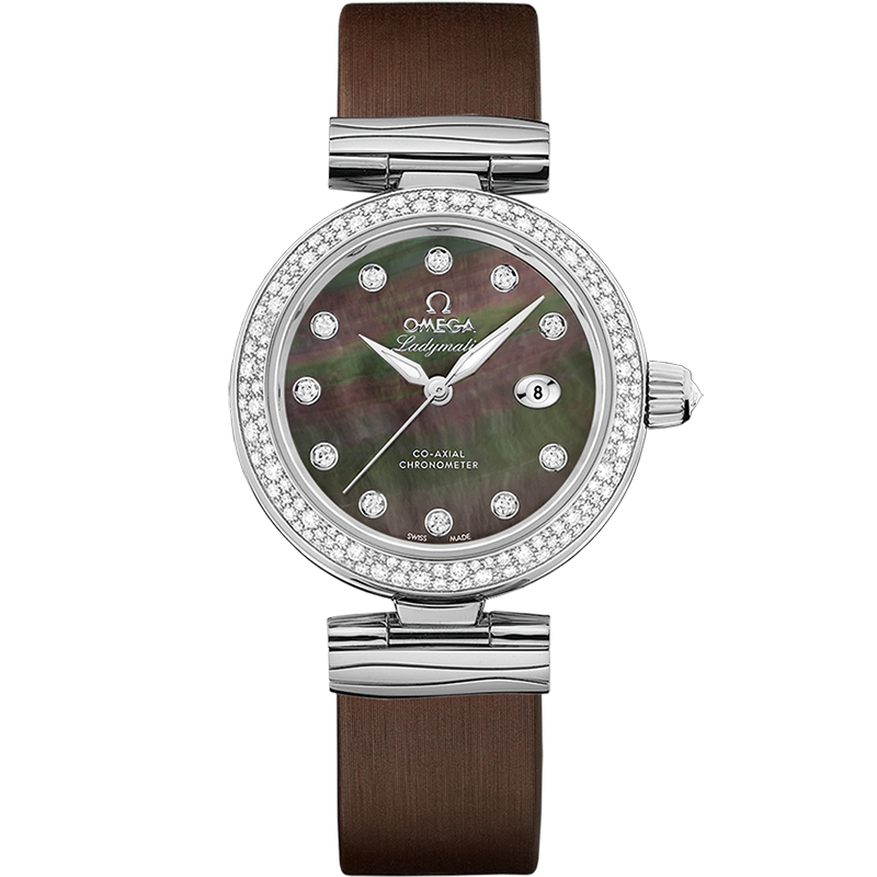 Omega De Ville Ladymatic 34 mm Black Dial with Diamonds  Stainless Steel Strap 425.37.34.20.57.004