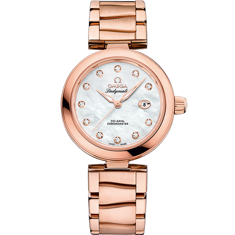 Omega De Ville Ladymatic 34 mm White Dial with Diamonds  Sedna™ 18k Rose Gold Bracelet 425.60.34.20.55.004