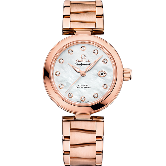 Omega De Ville Ladymatic 34 mm White Dial with Diamonds  Sedna™ 18k Rose Gold Bracelet 425.60.34.20.55.004