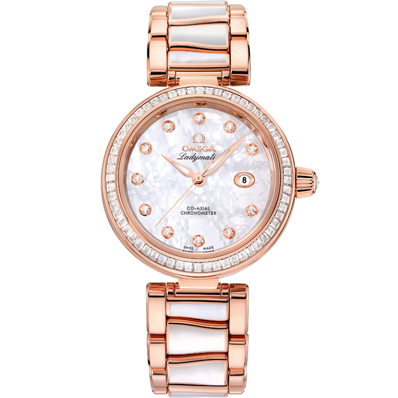 Omega De Ville Ladymatic 34 mm White Dial with Diamonds  Sedna™ 18k Rose Gold Bracelet 425.65.34.20.55.007