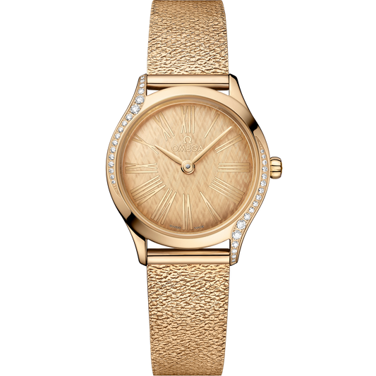 Omega De Ville Mini Trésor 26 mm Yellow Dial with Diamonds  Moonshine™ 18k Rose Gold Bracelet 428.55.26.60.99.001