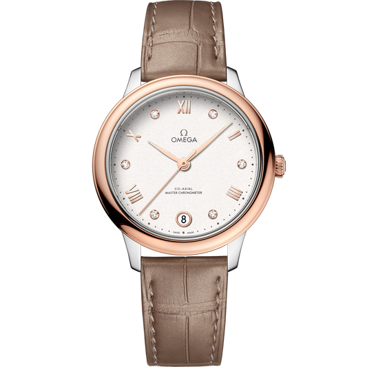 Omega De Ville Prestige 34 mm Silver Dial with Diamonds Stainless Steel and Sedna™ 18k Rose Gold Strap 434.23.34.20.52.001