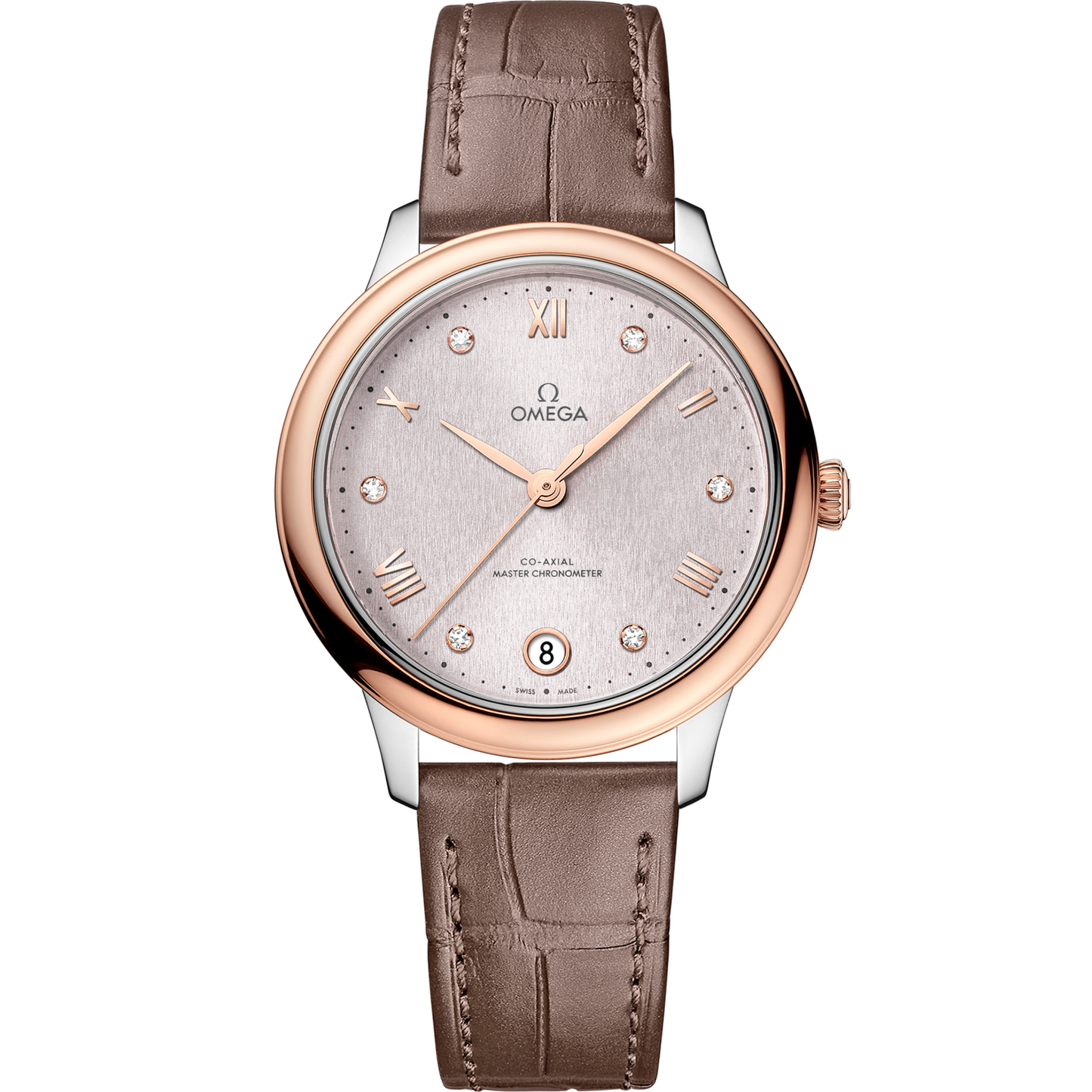 Omega De Ville Prestige 34 mm Silver Dial with Diamonds Stainless Steel and Sedna™ 18k Rose Gold Strap 434.23.34.20.52.003
