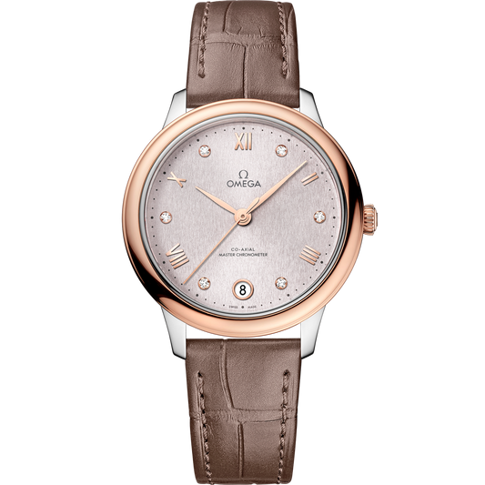 Omega De Ville Prestige 34 mm Silver Dial with Diamonds Stainless Steel and Sedna™ 18k Rose Gold Strap 434.23.34.20.52.003