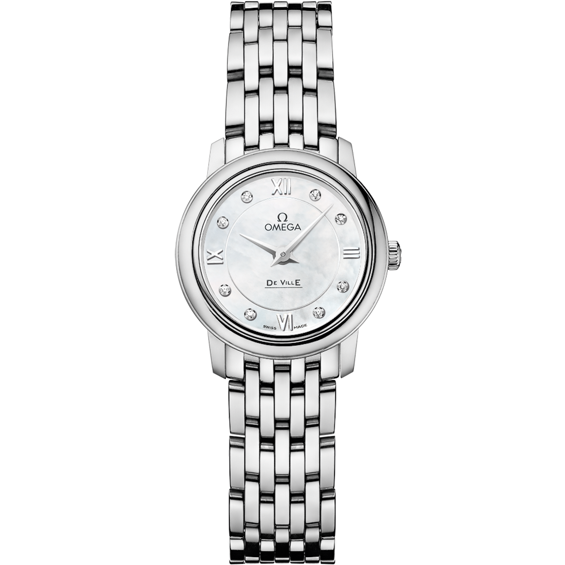 Omega De Ville Prestige 24.4 mm White Dial with Diamonds Stainless Steel Bracelet 424.10.24.60.55.001