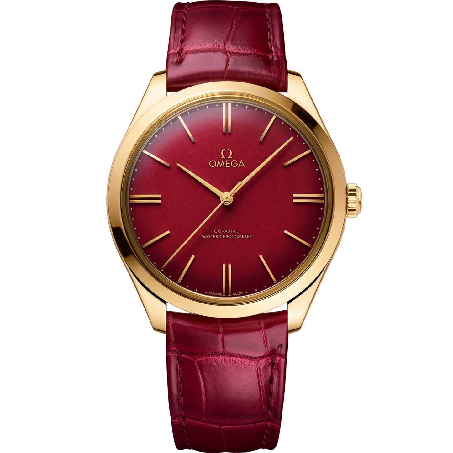 Omega De Ville Trésor 40 mm Red Dial 18k Yellow Gold Strap 435.53.40.21.11.001