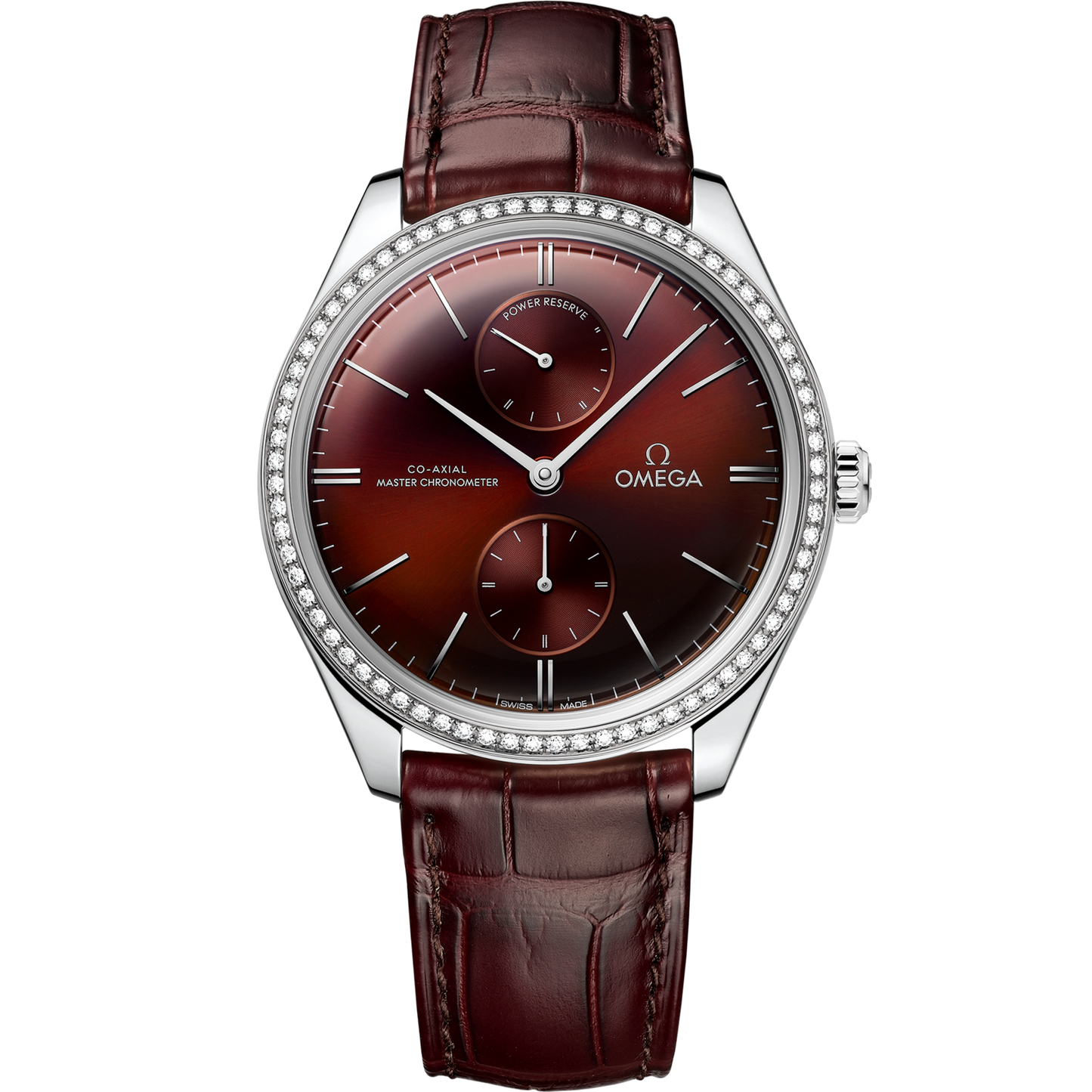 Omega De Ville Trésor 40 mm Red Dial  with Diamonds Stainless Steel Strap 435.18.40.22.11.001