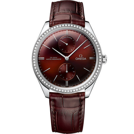 Omega De Ville Trésor 40 mm Red Dial  with Diamonds Stainless Steel Strap 435.18.40.22.11.001
