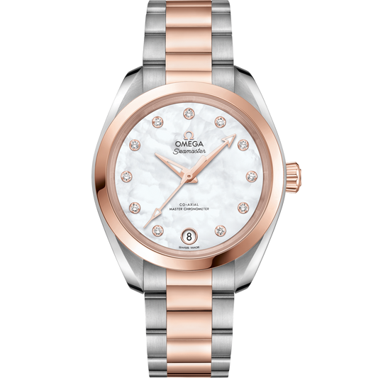 Omega Seamaster Aqua Terra 150M 34 mm White Dial with Diamonds Stainless Steel and Sedna™ 18k Rose Gold Bracelet 220.20.34.20.55.001