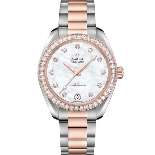 Omega Seamaster Aqua Terra 150M 34 mm White Dial with Diamonds Stainless Steel and Sedna™ 18k Rose Gold Bracelet 220.25.34.20.55.001