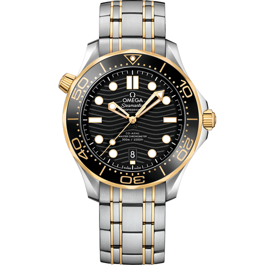 Omega Seamaster Diver 300M 42 mm Black Dial Stainless Steel 18k Yellow Gold Bracelet 210.20.42.20.01.002
