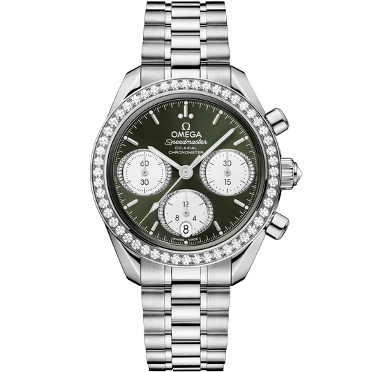 Omega Speedmaster 38  Green Dial 38 mm  with Diamonds  Stainless Steel Bracelet 324.15.38.50.60.001