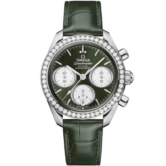Omega Speedmaster 38  Green Dial 38 mm  with Diamonds  Stainless Steel Strap 324.18.38.50.60.001