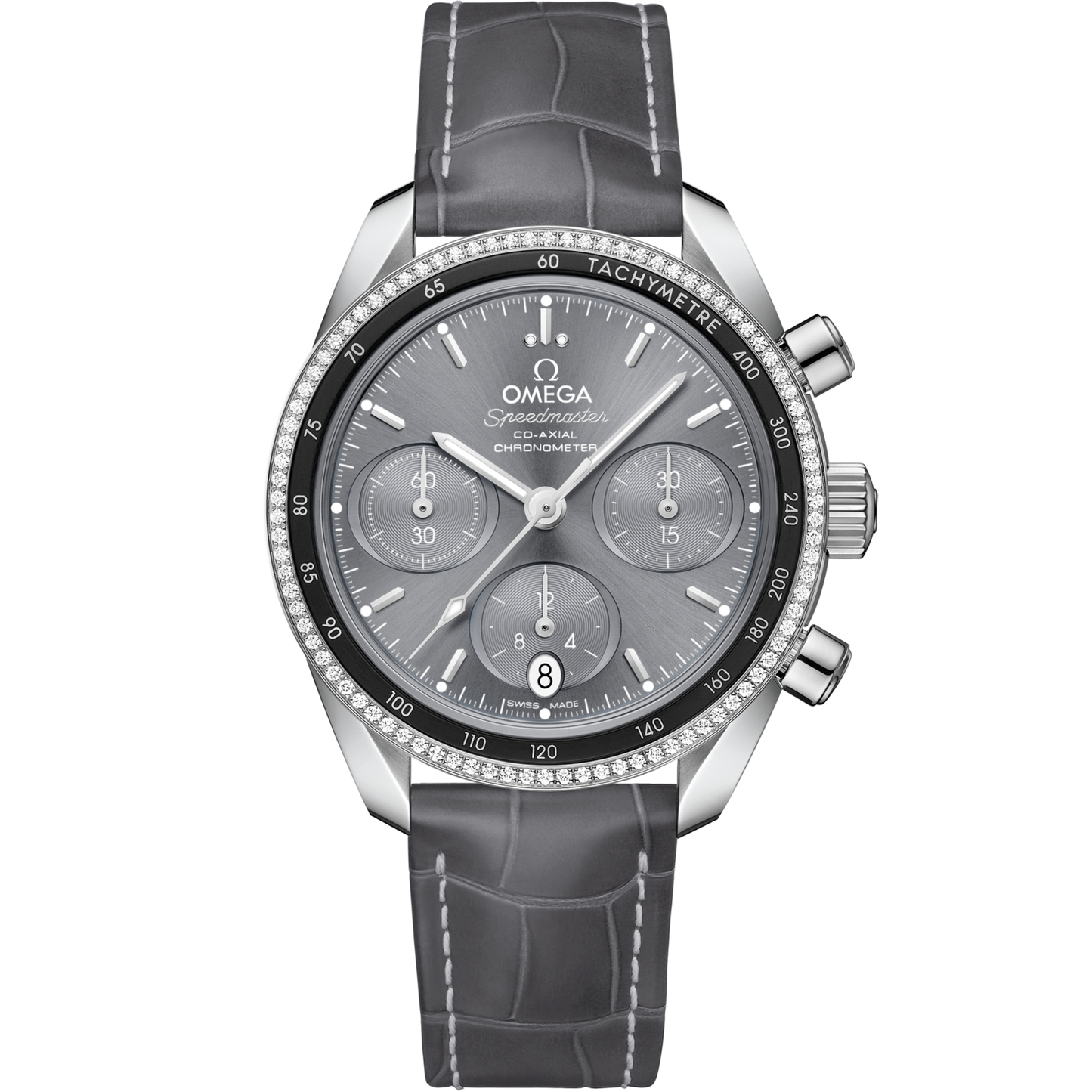 Omega Speedmaster 38  Grey Dial 38 mm  with Diamonds  Stainless Steel  Strap 324.38.38.50.06.001