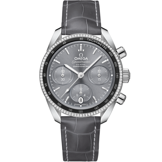 Omega Speedmaster 38  Grey Dial 38 mm  with Diamonds  Stainless Steel  Strap 324.38.38.50.06.001