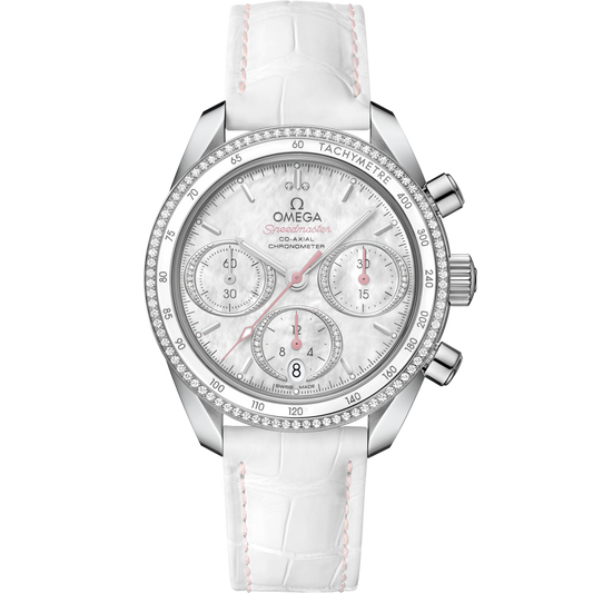Omega Speedmaster 38  White Dial 38 mm  with Diamonds  Stainless Steel  Strap 324.38.38.50.55.001