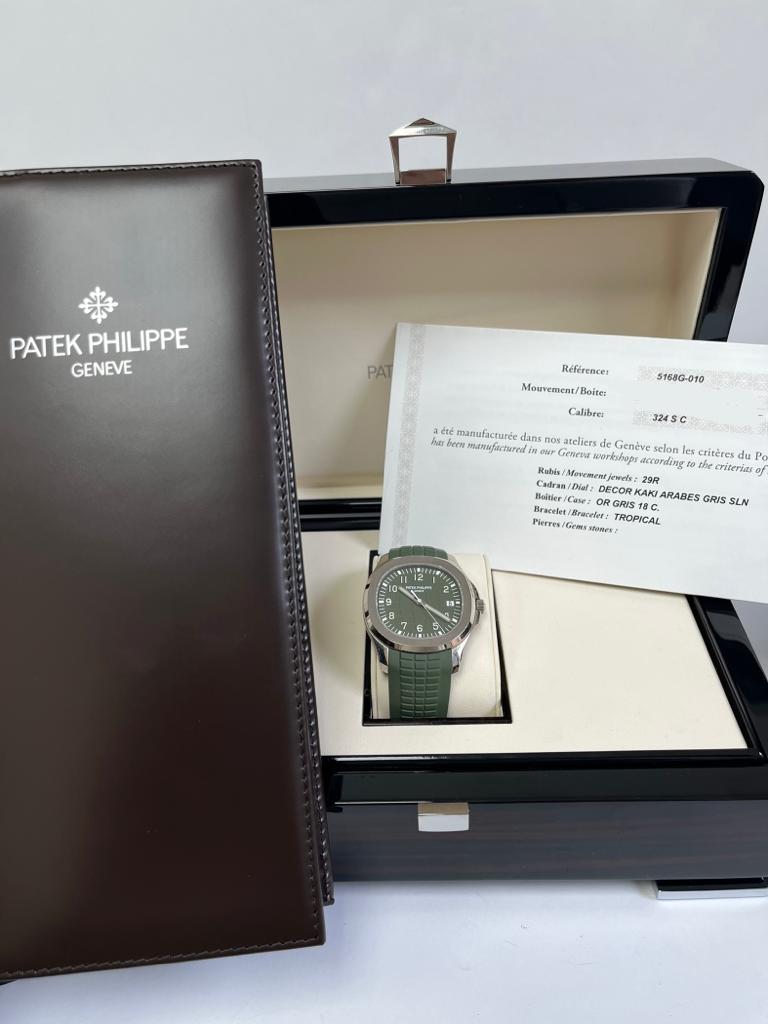 Patek Philippe Aquanaut - White Gold - Khaki Green Embossed Dial (Ref# 5168G-010)