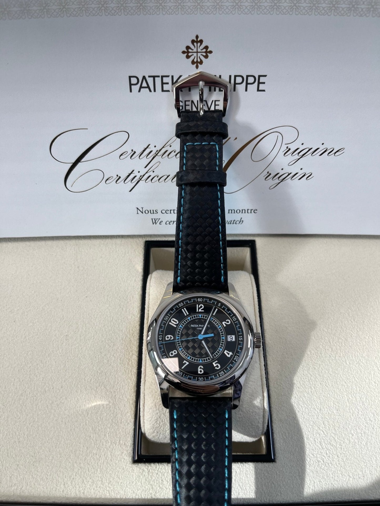 Patek Philippe Calatrava 40mm Blue Date Sweep Seconds (Ref# 6007G-011)