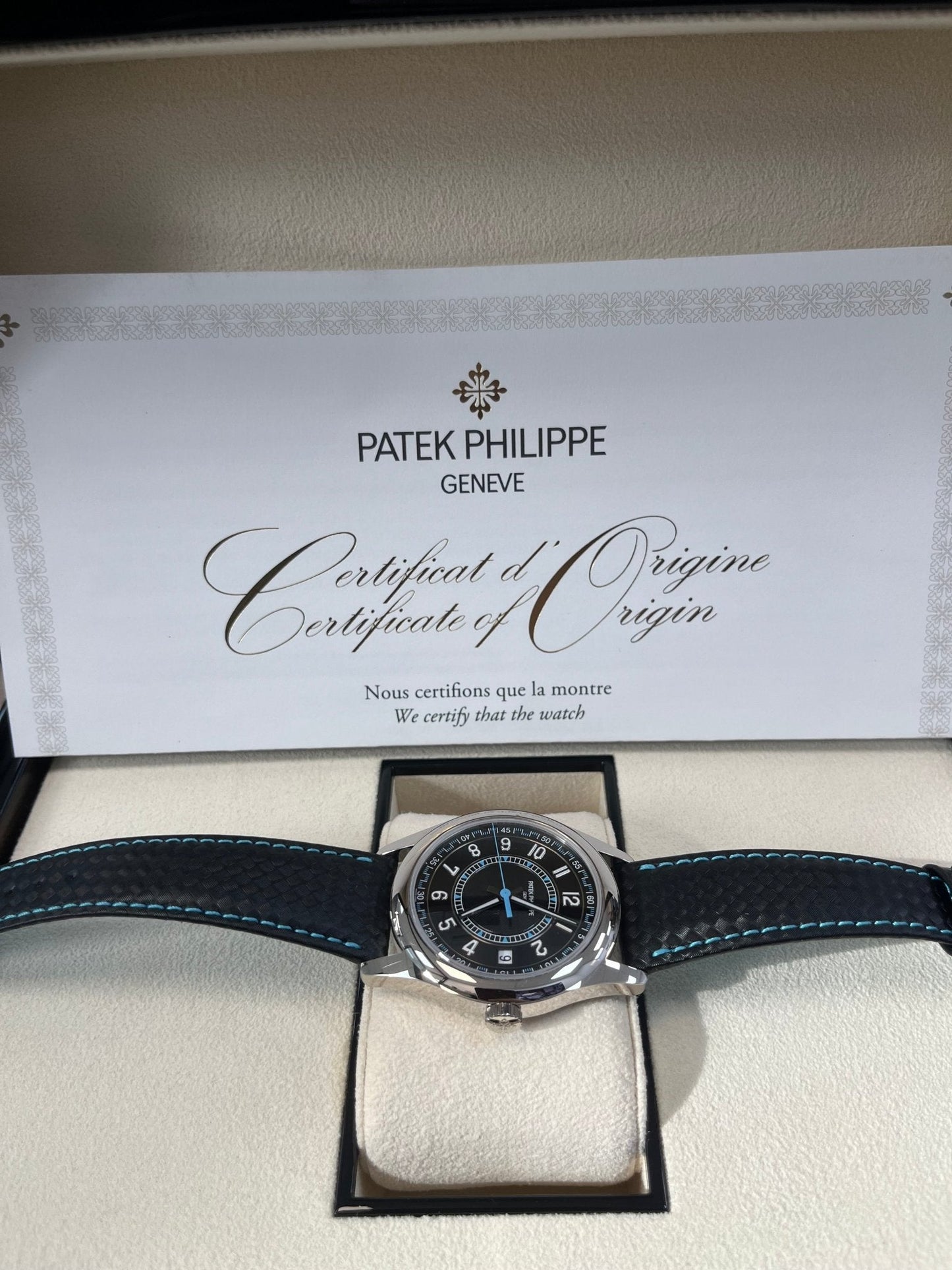 Patek Philippe Calatrava 40mm Blue Date Sweep Seconds (Ref# 6007G-011)