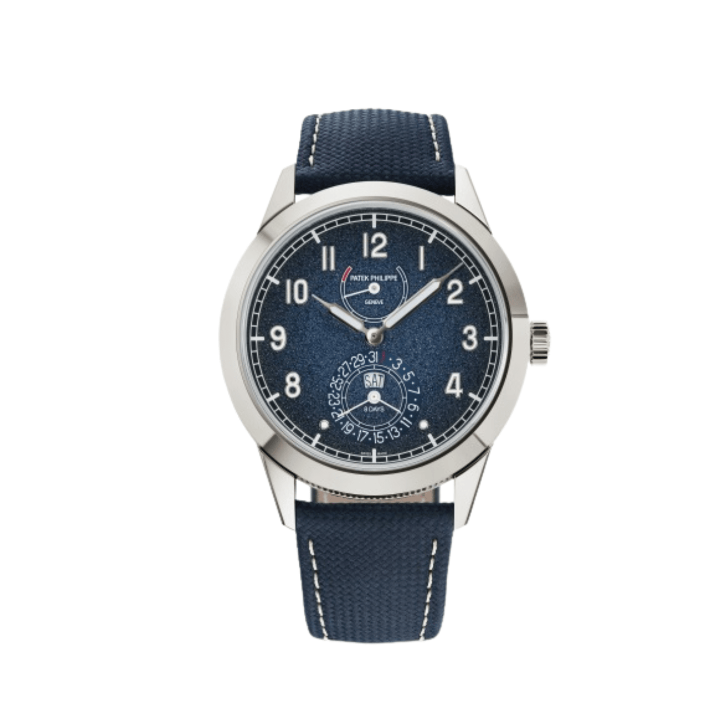 Patek Philippe Calatrava 8-Day 5328G-001 White Gold Blue Dial Calfskin Strap (2025)