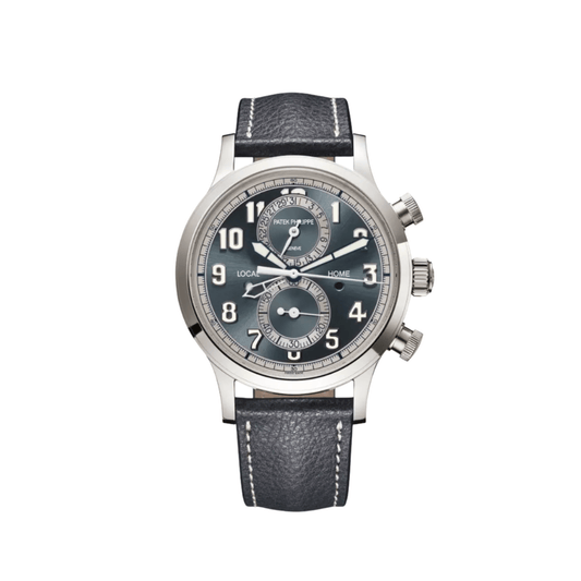 Patek Philippe Complications 5924G-001 Calatrava 'Pilot' Travel Time Flyback Chronograph White Gold Blue-Gray Dial (2025)