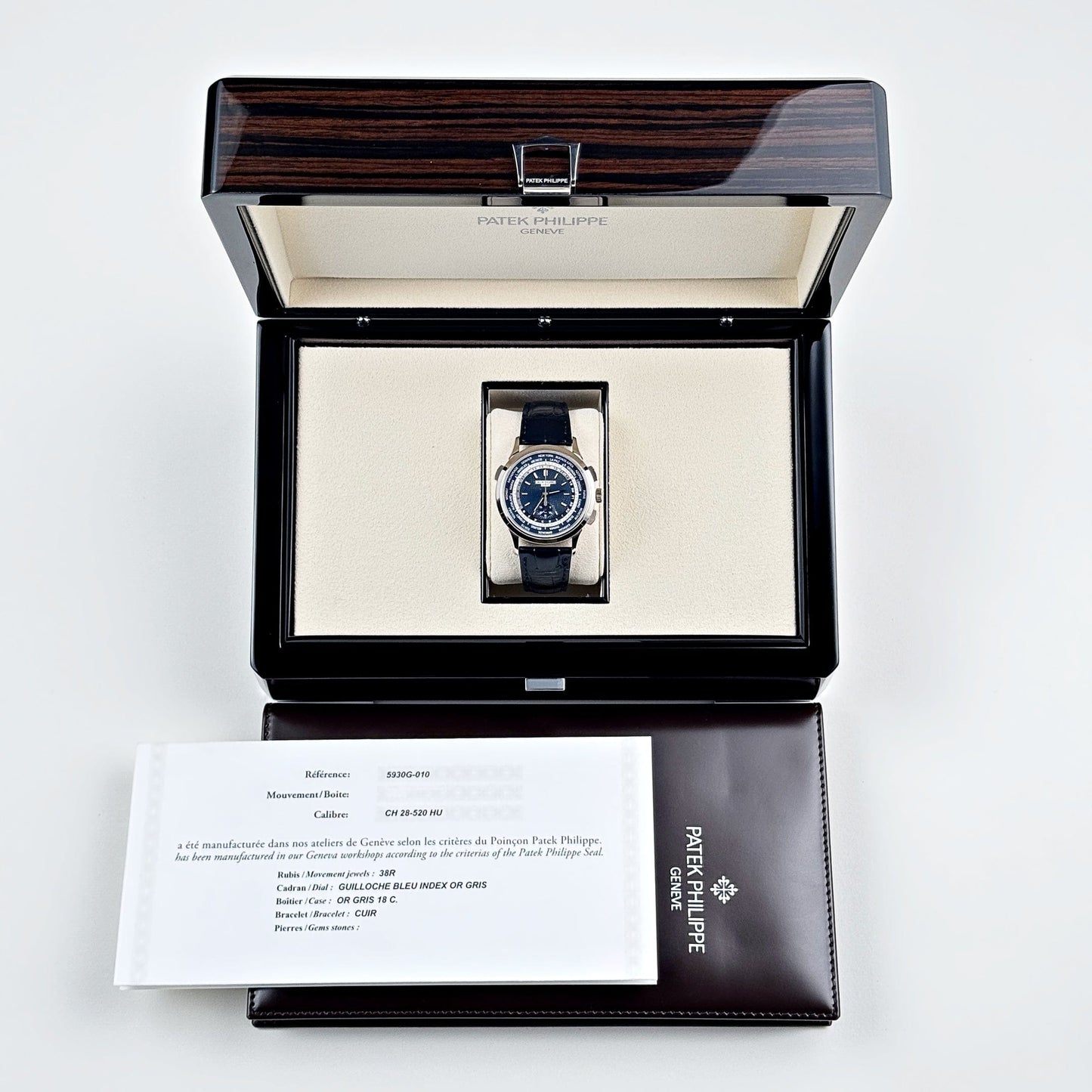 Patek Philippe Complications 5930G-010 World Time Flyback Chronograph White Gold Blue Dial (2020)