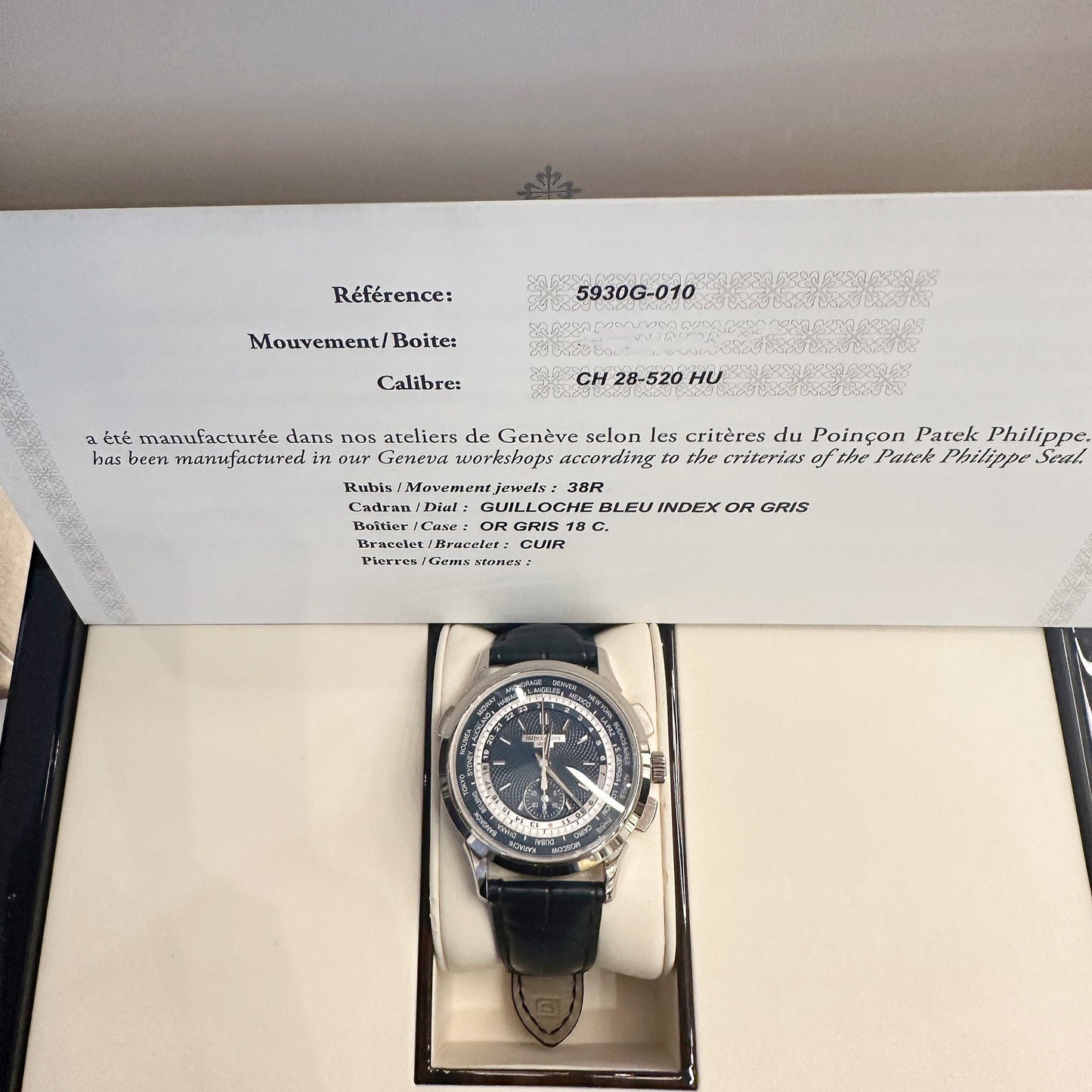 Patek Philippe Complications 5930G-010 World Time Flyback Chronograph White Gold Blue Dial (2022)