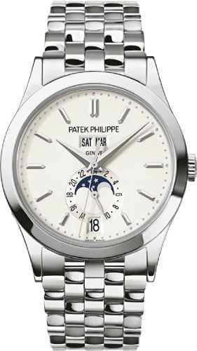Patek Philippe Complications Day-Date Annual Calendar Moon Phases White Gold Silver Opaline Dial | 5396/1G-010