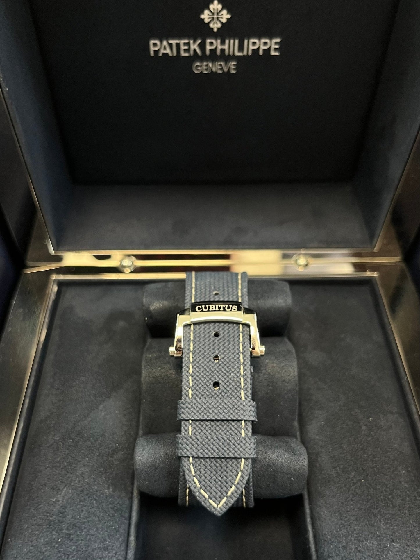 Patek Philippe Cubitus Platinum Case Sunburst Blue Dial 5822P-001