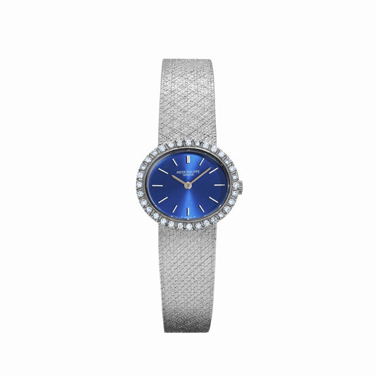 Patek Philippe Ellipse 4177 White Gold Blue Dial Diamond Bezel