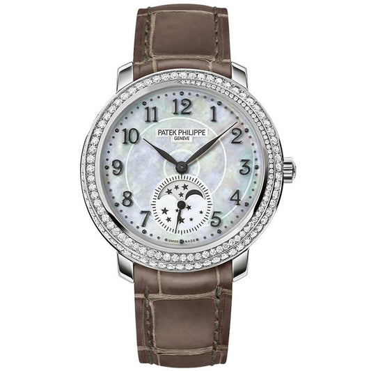 Patek Philippe Extra-Thin Diamond Ribbon Joaillerie Complication Moon Phase 33mm 4968G Mother Of Pearl Dial