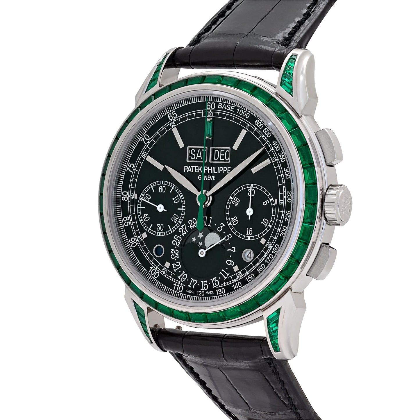 Patek Philippe Grand Complications 5271/13P-001 Perpetual Calendar Moon Phases Platinum Emerald Bezel Black Dial