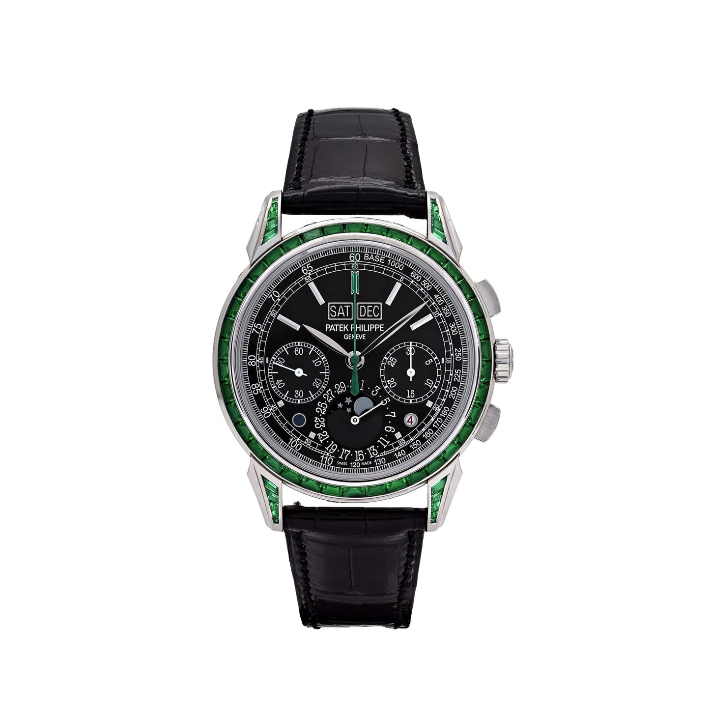 Patek Philippe Grand Complications 5271/13P-001 Perpetual Calendar Moon Phases Platinum Emerald Bezel Black Dial