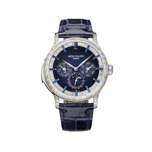 Patek Philippe Grand Complications 5374/300P-001 Perpetual Calendar Minute Repeater Diamond Set Platinum Case Blue Dial Sapphire Markers